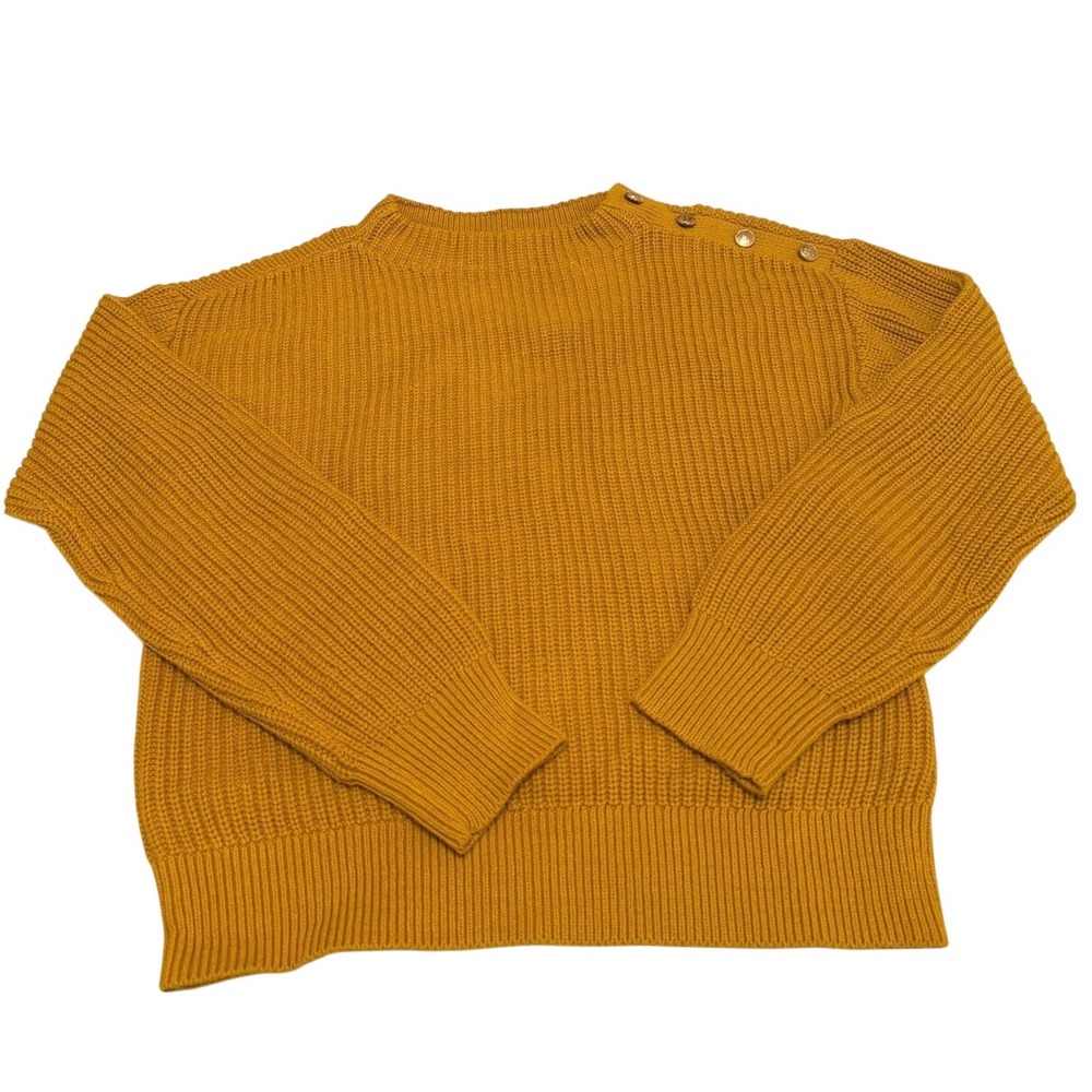 Ann Taylor Factory Mustard Yellow Shaker Knit Shoulder Button Sweater Medium